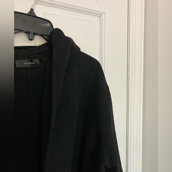 Elegant Black Women's Coat black wool trench style with hood - Picture 5 of 5